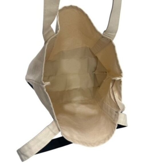 Longines NWOT Canvas Tote Bag Shopper Double Handle Beach Boating Cream Navy - Picture 6 of 9